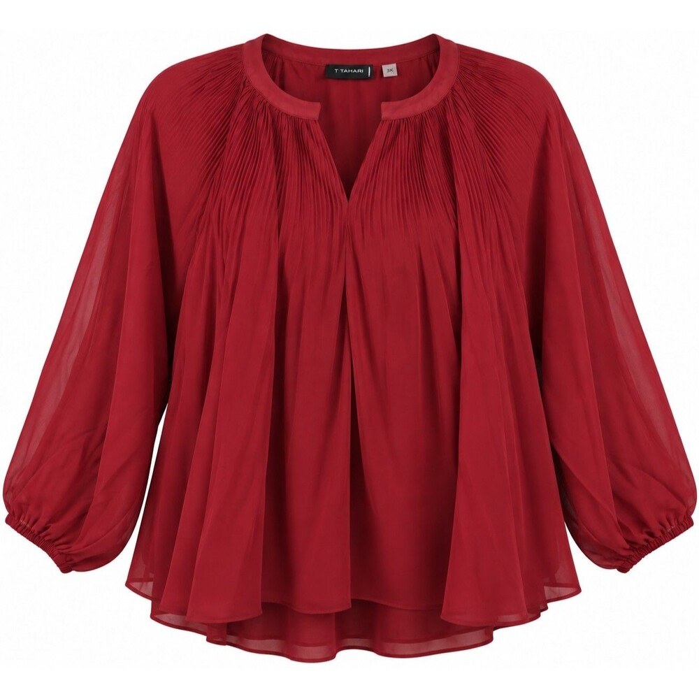 T Tahari Plus Size Long Sleeve Chiffon Woven Top Wine Size 3X
